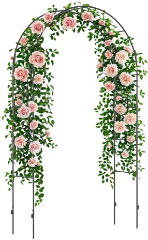 Outsunny Rosenbogen aus Metall Gartenbogen 140 x 40 x 240 cm Schwarz | Rankhilfe Für Kletterpflanzen, Mit Spitze, Metallstruktur, Torbogen, Rankbogen Für Rosen, Bögen, Rosenhilfe Für Garten