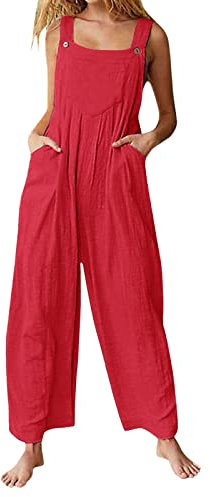 Combinaison Femme Chic Salopette Jeans de Travail ete Short et éLéGant Salopettes Combinaisons Rouge L