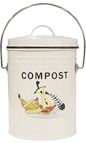 SOTECH Round Compost Bin Kitchen Garbage Can for Kitchen Counter Garden Compost Can with lid Metal Shell Plastic Liner Trash Can Household Garbage Collection Kitchen Decoration Indoor Composter