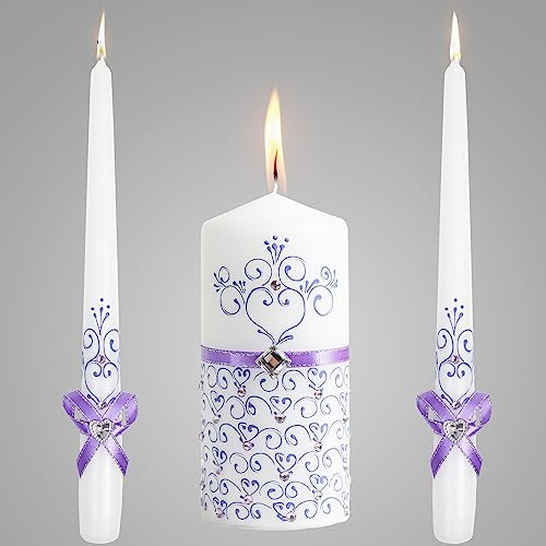 Unity Violet Wedding Candles Set - Ceremony Unity Candles Set of 3 - 6 Pillar & 2 10 Tapers