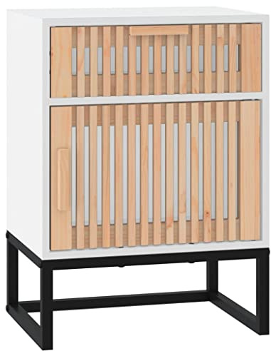 vidaXL Mesita Noche Madera y Hierro contrachapada Blanco 40x30x55,5 cm, Armario, Mesa de Noche, Muebles de Dormitorio, Mesa Auxiliar, Armario Auxiliar