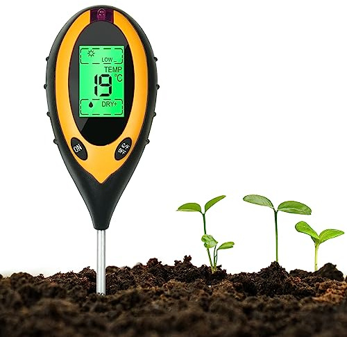 flintronic 4 in 1 Soil Tester, Ground Moisture/PH/Light/TemperatureTester, Garden Agriculture Moisture Tester, Suitable For Indoor And Outdoor Vegetable Bed Gardens, Etc（Without Battery）