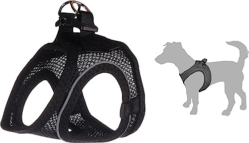 Flamingo Step-Go Bento Geschirr – Schwarz, S (A:30-35 cm, B:37-40 cm, 3 mm), Komfortabel und Verstellbar, Ideal für Jack Russell Terrier, Französische Bulldogge, Zwergschnauzer, Mops usw.
