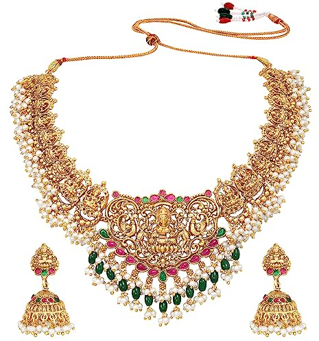 Aheli Lariya Pearl Kundan Necklace Earrings Bharatanatyam jewellery set Gift for Women