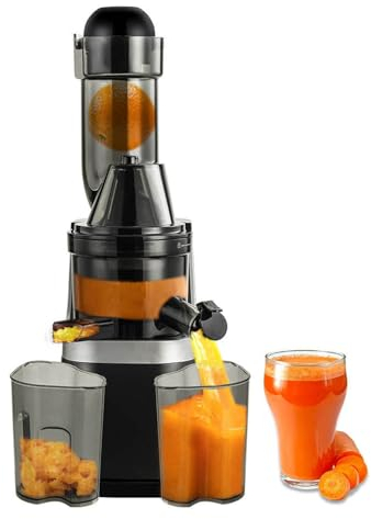 QJJML Spremiagrumi A Freddo, Estrattore di Succo A Masticazione Lenta, 92% di Resa di Succo E Succo Puro, Macchine Spremiagrumi A Scivolo Grande da 3 Pollici per Verdure E Frutta