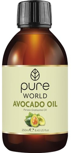 Pure World Natural Avocado Oil 250ML Cold Pressed Freshly Pressed Premium Bottled in the UK 100% Pure & Natural Nourishing Skin, Hair, Nails Vegan