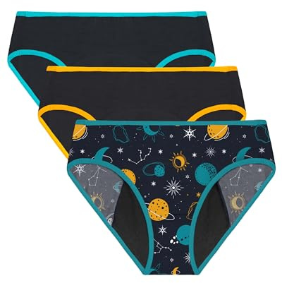 Neione Ragazza Mutande Ciclo Mestruale Flusso Abbondante Slip Mestruali Adolescenti Hipster Pacco da 3 Galaxy 9-10 Anni