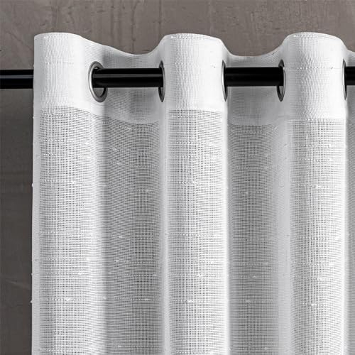 MYSKY HOME Vorhang Weiß Gardinen mit Ösen Voile Vorhänge Kinderzimmer Gardine Wohnzimmer 2er Set Modern Weiss Streifen Ösenschal Transparent Dekoschal für Schlafzimmer H 175 x B 140, Weiß.