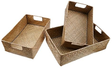 Didiseaon Panier à Linge Rectangulaire Algues Tressées Main Organisateur De Rangement Pour Vêtements Et Objets Ménagers