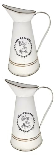 NOLITOY 2 Pièces Pot à Bec De Canard Bidon à Lait en Métal Cruche Country Pot à Lait Ancien Pichet Rustique Pays Blanche Arrangement De Fleurs Séchées Tôle Galvanisée Haute Qualité