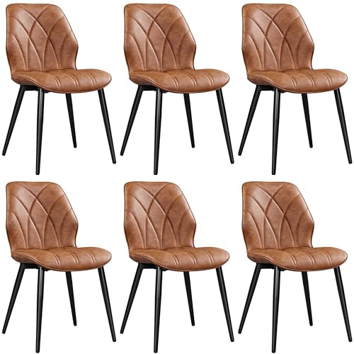 Yaheetech Esszimmerstühle 6er Set gepolstert Stuhl Kunstleder Braun | Küchenstühle mit Rückenlehne, Metallbeine, Polsterstuhl bis 136 KG Belastbar, für Küche/Esszimmer/Schlafzimmer/Restaurant