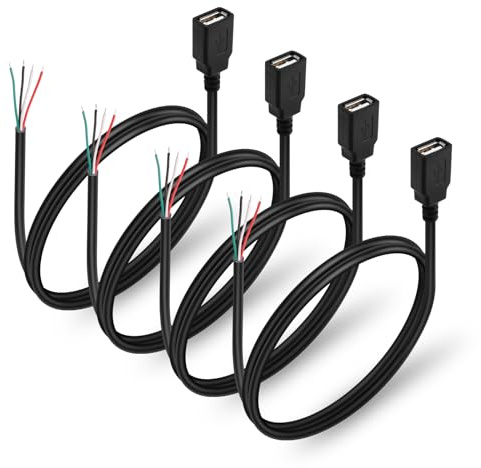 HATMINI 4 Stück USB 2.0-Buchse, 4-polig, blanker Draht, USB-Stromdatenkabel, DIY-Pigtail-Kabel für installierte USB-Geräte oder Ersatz, Reparatur, DIY-Kabel, 9,1 m (USB-A-Buchse)
