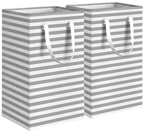 2stk 75L Faltbare Wäschesammler, Wäschebox Aufbewahrungskorb mit Verstärkten Griffen, Freistehender Wäschekorb, Wäschesack Laundry Baskets für Schlafzimmer Bad Wohnheim, 60x40x30cm (grau+weiß)