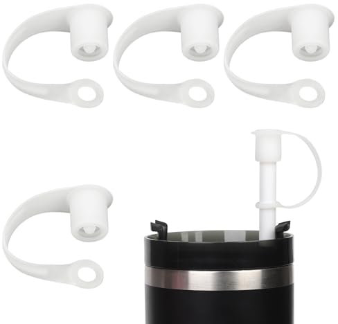 4pcs Straw Covers for Stanley Cup, Fingerprint Style Silicone Straw Stopper Cap Spill Proof Dust Proof Tumbler Seal Straw Toppers 6-10mm in Diameter Reusable Straw Accessories Protector (White)