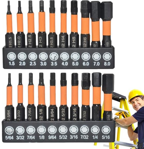 Qurygin Juego de Brocas con Llave, Juego de Puntas de Cabeza Hexagonal de Impacto | 20 Brocas de Cabeza Hexagonal de 1/4 Pulgadas - Portapuntas de Cambio rápido con Puntas mecanizadas CNC,