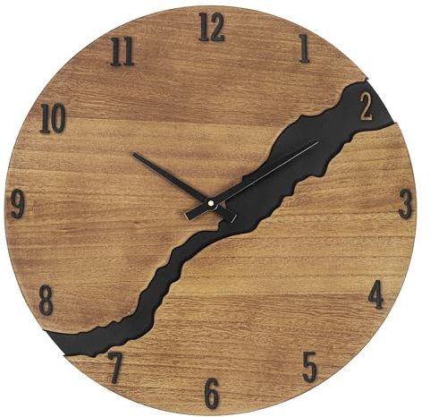 SkyNature Wanduhr Vintage, 34cm Holz Bauernhaus Dekorative Wanduhren mit Arabisch Ziffern, Leise Ohne Tickgeräusche Batteriebetrieben XXL Uhr, Große Wanduhr für Wohnzimmer, Küche, Schlafzimmer, Büro