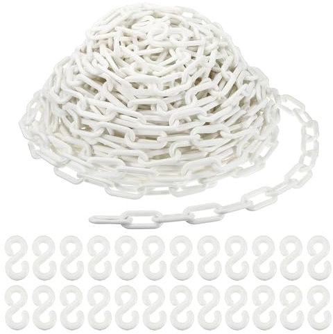 PATIKIL Plastic Chain Links, 100 Foot 2 Safety Barrier Chain White for Crowd Control, Queue Line, Parking, Fence, Gate, Concert, Construction Site and Decoration