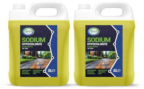 JOVS Sodium Hypochlorite 2x5L – High Strength (14-15%) Patio & Driveway Cleaner – Concrete, Brick, Slab, UPVC, Roof & Fence Cleaner – Black Spot, Oil Stain & Odour Remover – Bleaching Agent.