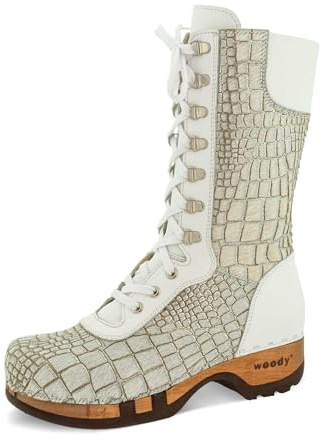 woody Damen Ramona Fell Clog Stiefel, Cocco Silver, 39 EU