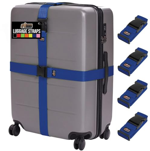 GORILLA GRIP Heavy Duty Luggage Straps for Suitcase, 4 Pack, Blue