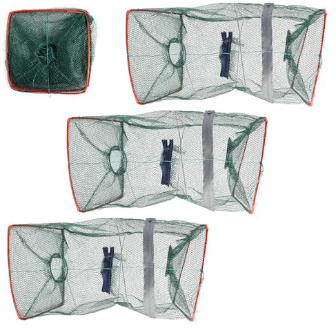 GOMETY Köderfischreuse: 3 Stück Faltbare Fischreuse, Effiziente Aalreuse, Für Süß- Und Salzwasserfischen (50 * 24 * 24cm)