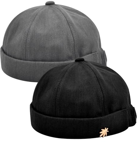 2 cappelli da uomo Docker da uomo, in cotone di qualità, regolabile, estivo, senza bordo, traspirante, traspirante, unisex, per shopping, pesca, passeggiate e altre attività all'aperto, nero, grigio,
