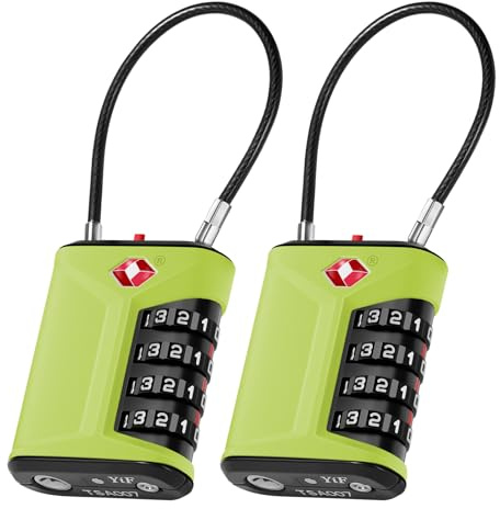ZHEGE TSA Approved Luggage Locks with Open Indicator, 4-Digit Combination Flexible Cable Lock & White Numbers - Secure Travel Padlock for Suitcases, Backpacks, Lockers, Tents (2 Pack, Green)