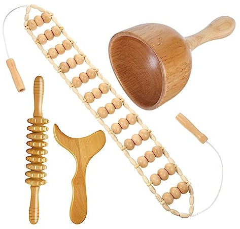 Gogogmee Therapie Massagegeräte 4 Stück Holz Körpermassagerolle zur Schmerzlinderung und Muskelentspannung Glatte Oberfläche für Zuhause und Reise