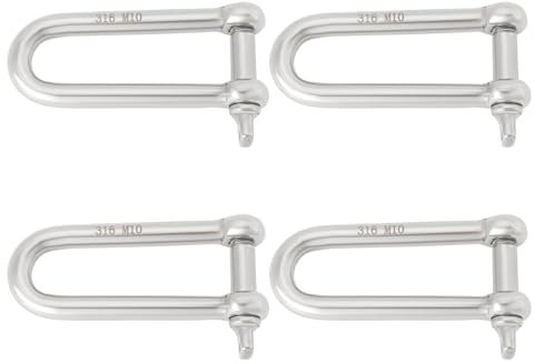 The Lord of the Tools Lot de 4 manilles longues en forme de D en acier inoxydable 316 de 10 mm avec bol à œil pour sports nautiques, jardin, aménagement paysager, activités de plein air et de camping