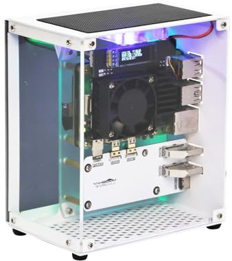 Yahboom Raspberry Pi 5 M.2 SSD PCIe Mini PC Case for Pi 5 with Tower Radiator, RGB Fan, OLED Display, with M.2 to Adapter, 256 GB NVME SSD
