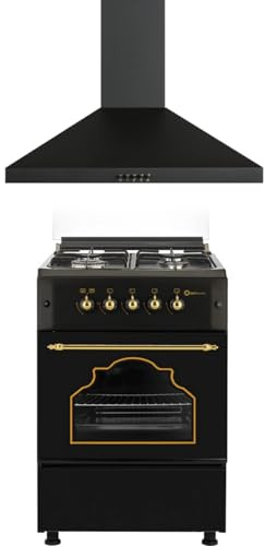 SOLTHERMIC COMBO PACK NEGRO RUSTICO COCINA F5S40G2RB 50 cm 4 fuegos + CAMPANA NEGRA 60 SIN BARRA DORADA