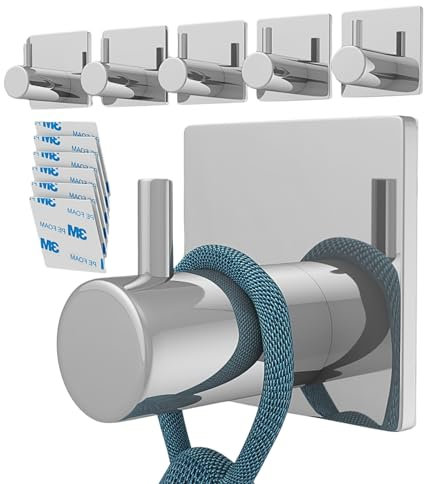 DIGRESO | Ganchos Adhesivos para Pared Plateados – Resistentes y Reutilizables – Pack de 6 con Adhesivos Extra – Colgadores Fuertes para Cocina, Baño o Dormitorio, Soportan hasta 5 kg