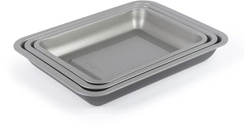 Salter Essentials 3-Piece Roasting Tray Set – Non-Stick Coating, 31/35/39 cm Stackable Roasters, Dishwasher Safe, Easy to Clean, Made in The UK, Durable Oven Trays, Lightweight, PFOA-Free, BW13675