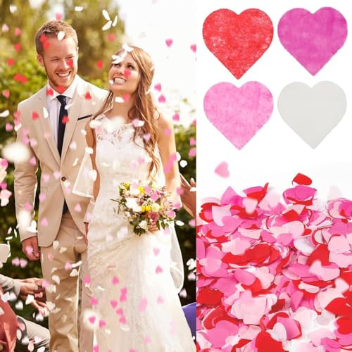 Heart Shaped Biodegradable Confetti, 4 Colours(White, Pink, Rose, Red) Romance Wedding Confetti For Wedding, Valentines, Christmas, Anniversary, Birthday Table Decoration Paper Confetti