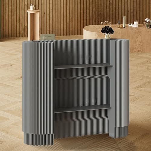 ZYJIX Empfangstheke, Moderner Kassentisch Für Den Einzelhandel Für Kleine Räume, Gebogener Tragbarer Kassenständer Für Kunsthandwerksmessen, Hotellobby, Ladenpräsentationsständer(Color:Grey)