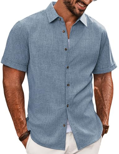 PJ PAUL JONES Hemd Herren Freizeithemd Sommer Strand Kurzarmhemd Regular Fit Shirt (Graublau, XL)