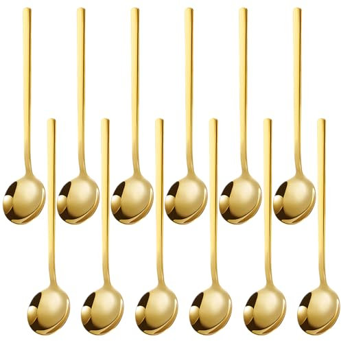 12 Stücke, Gold Kaffeelöffel, 13 CM Klein Kaffeelöffel, Edelstahl Teelöffel, Goldener Edelstahllöffel, Classic Kaffeelöffel, Kuchen Löffel, Poliert Teelöffel, für Dessert, Kaffee, Eis