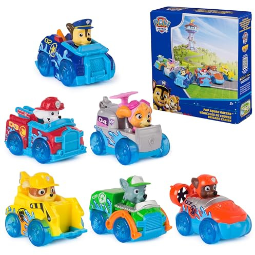 PAW Patrol Pup Squad Racers, 6er-Pack Paw Patrol Fahrzeuge mit Chase, Marshall, Skye, Rubble, Rocky und Zuma, Kinderspielzeug für Jungen und Mädchen ab 3 Jahren