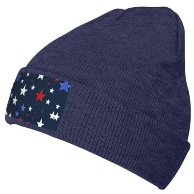 Unisex Strickmütze mit Sternen-Aufdruck, für Herren und Damen, warm, kuschelig, für den täglichen Gebrauch, Marineblau, Einheitsgröße
