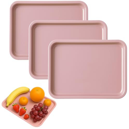 Zephyra Juego de 3 Bandejas de Servicio Rectangulares de Plástico Prácticas y Reutilizables – Bandeja Pequeña para Desayuno, Cocina, Café, Hotel, 24,8 x 17,8 cm -Rosa