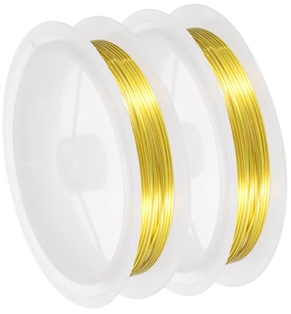 QUARKZMAN 2 Stück 20 Gauge (0,8MM) Kupferdraht für Schmuckherstellung, anlaufbeständiger Perlen-Draht für Schmuckherstellung Bastelbedarf, Gold, 3 Meter
