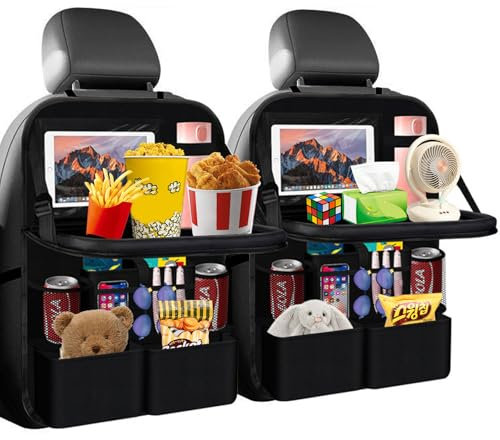 Bcuuozeeing Lot de 2 organisateurs de siège de voiture - Grande protection de dossier - Organiseur pour siège auto - Avec table pliante - Multifonction - Étanche - Organiseur de siège arrière - Sac