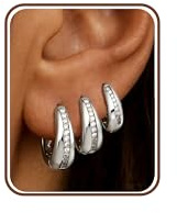 JeweBella 3 Pairs Silver Hoops Earrings for Women Chunky Silver Earrings Gold Hoop Earrings for Women 18K Gold Plated Hypoallergenic Huggie Earrings Set Lightweight Hoop Earring Stack