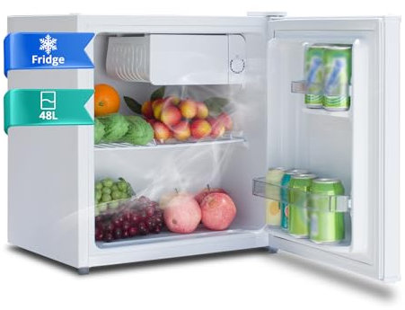 SMETA Mini Frigo 48L, Petit Frigo Silencieux 220V, Réfrigérateur avec Thermostat, Pieds Réglable, Porte Réversible et Petit Congélateur, Mini Bar, pour Chambre, le Bureau, Ehpad, 0-10℃, Blanc