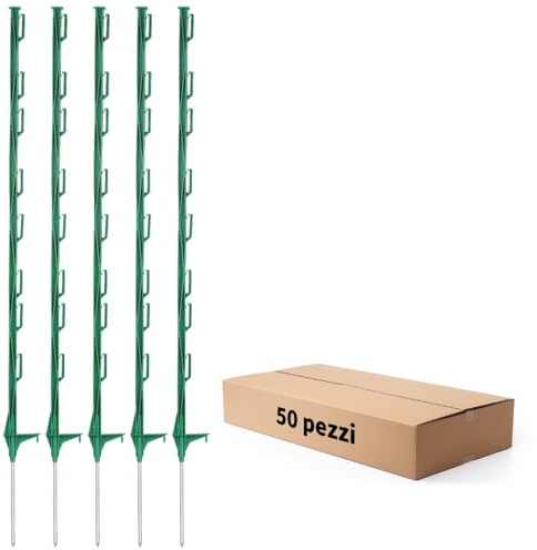 FENSMILE 50PCS Plastic Step-In Electric Fence Posts with Clips, 4FT/122cm | Temporary Electric Fence Stakes · 8 Integrated Clips · Reinforced Steel Spike · For Garden and Farm & Livestock