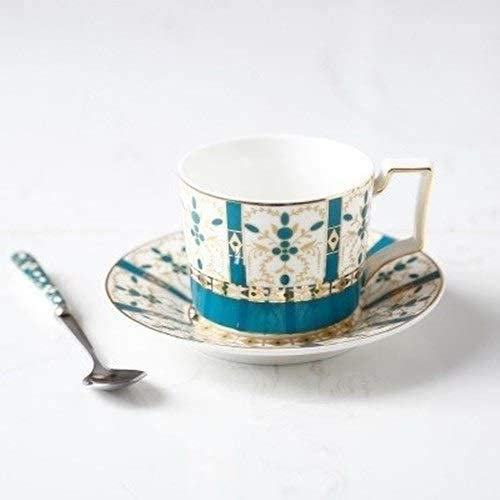 XDAWQP Set da tè in Porcellana, Set da caffè in Porcellana, Tazza da tè Inglese pomeridiano, Tazza da caffè di Alta qualità con piattino, Piatto da Dessert, Set da Tre Pezzi，Green Cup Saucer b