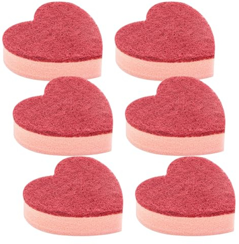 FSSTUD 6 spugne a doppio lato a forma di cuore spugne abrasive antigraffio spugne per la pulizia della cucina carino spugna per lavare piatti spugne scrubber pentole pan scrub schiuma pastiglie