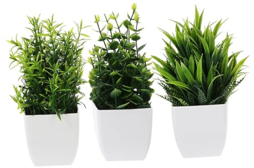 TOGEVAL Bonsaï Artificiel Mini en Pot, Lot de 3, PP, Décoratif | Aspect Réaliste, Placement Polyvalent, Faible Entretien, pour Bureau et Chambre, Ne Se Fane Pas Facilement