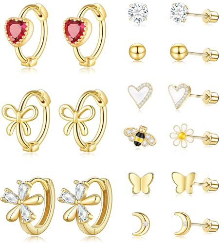 VELORICHE Flat Screw Back Hypoallergenic Earrings for Girls Toddler Kids Baby Women Cute Surgical Stainless Steel Jewellry