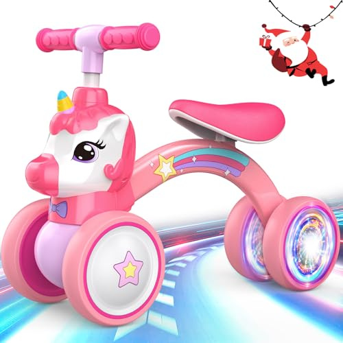 Dromlag Vélo d'Équilibre Licorne pour Enfants 1-2 Ans | Trotteur Bébé Licorne | Draisienne Bebe | Jouet Enfant pour 12-24 Mois, pour Garçons et Filles 1-3 Ans (Max 25kg, Rose)